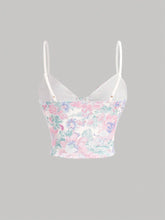 Flounce Trim Flower Printed Cami Top And Slit Hem Midi Skirt Set